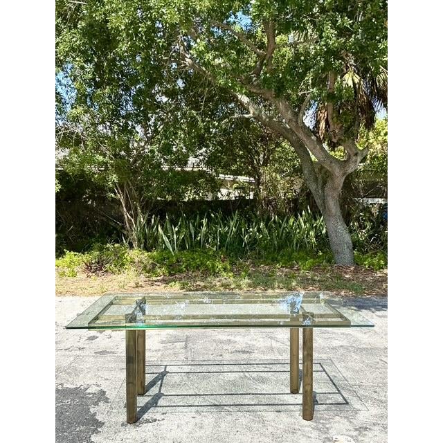 Mid-Century Modern Vintage Boho Brass Grid Dining Table For Sale - Image 3 of 12