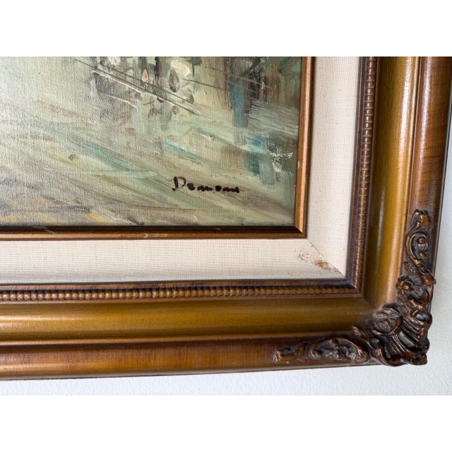 1960’s Vintage Impressionist Parisian Street Scene Oil on Canvas Painting, Framed For Sale - Image 9 of 11