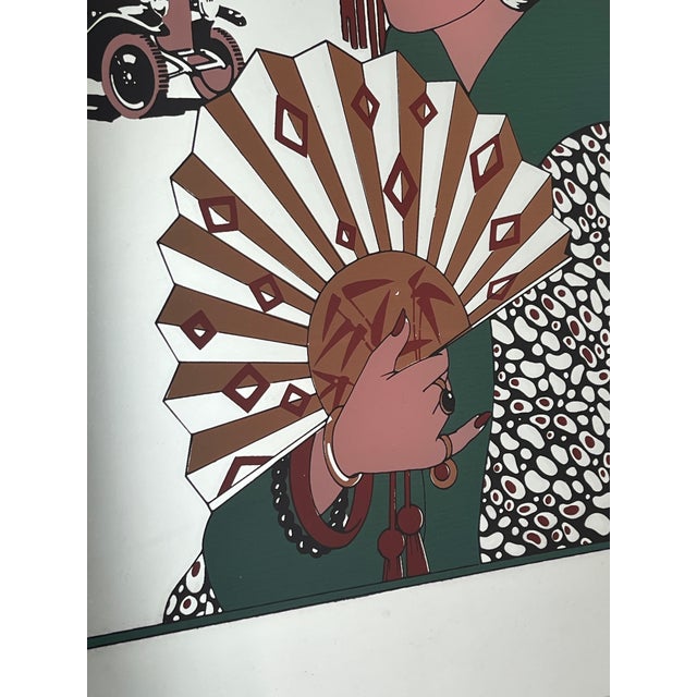 Black Vintage French Art Deco Au Revoir Fashion Illustration Mirror by George Barbier, 1970s For Sale - Image 8 of 14