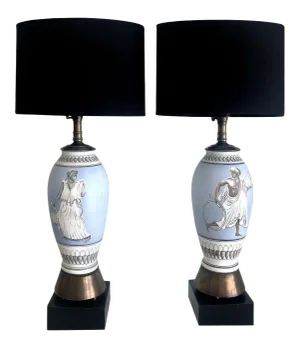 1960s Vintage Figural Porcelain Table Lamps After Fornasetti - a Pair