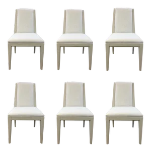 Caracole Modern Greige Linen Dining Chairs Set of Six