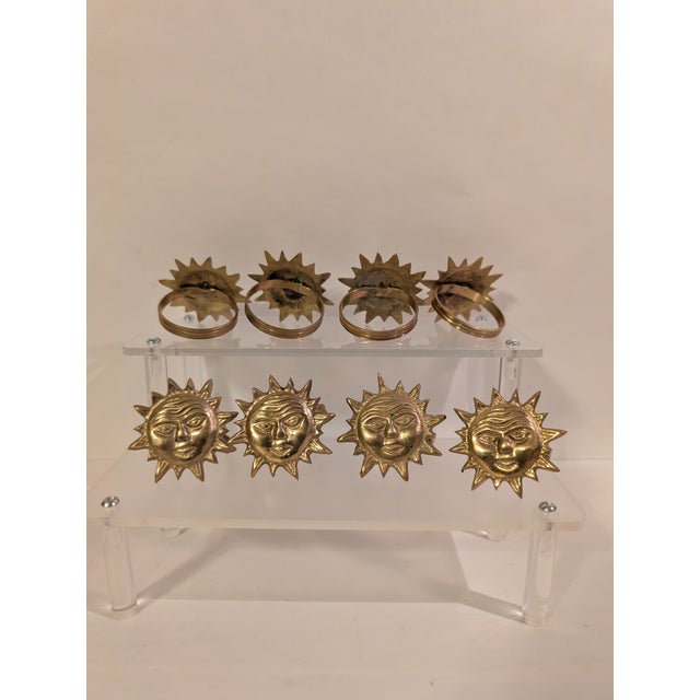 Vintage Brass Sun Face 8 Napkin Rings For Sale In Phoenix - Image 6 of 10