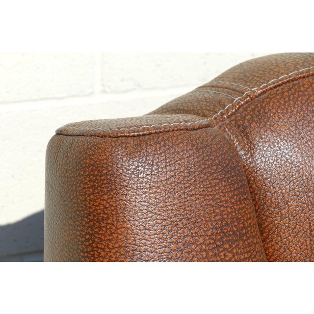Mid-Century Modern Vintage 1970s Brown Leather Sofa With Sculptural Wood Frame, Attached Cushions & Postmodern Modernist Design For Sale - Image 3 of 18