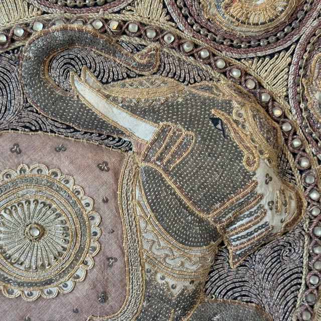 Mid 20th Century Antique Burmese Sequined Elephant Textile Wall Hanging in Wood Frame For Sale - Image 5 of 8