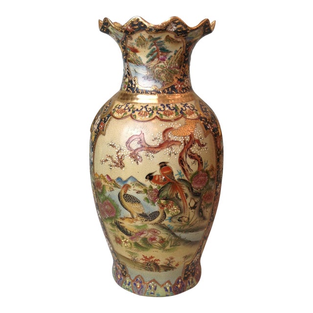 Hand Painted Royal Satsuma Vase | Chairish