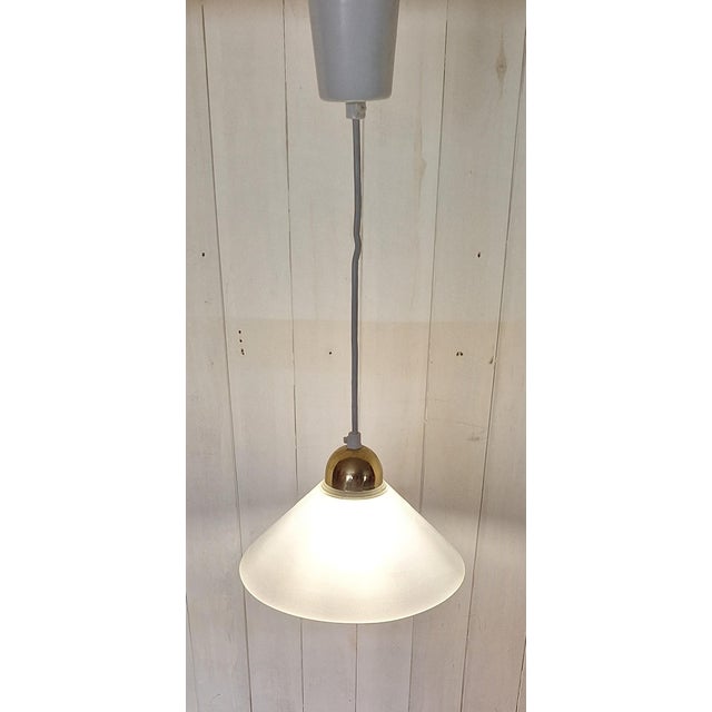 Vintage Ceiling Lamp with Matte Ribbed Glass Shade on Brass Bracket, 1970s For Sale - Image 3 of 7