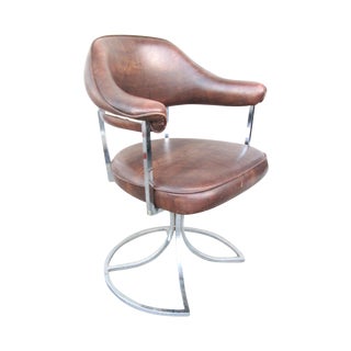 Chrome Leatherette Office Occasional Swivel Chair For Sale
