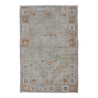 Vintage Turkish Oushak Carpet With Beautiful Floral Motifs in Tan, Camel, Orange For Sale