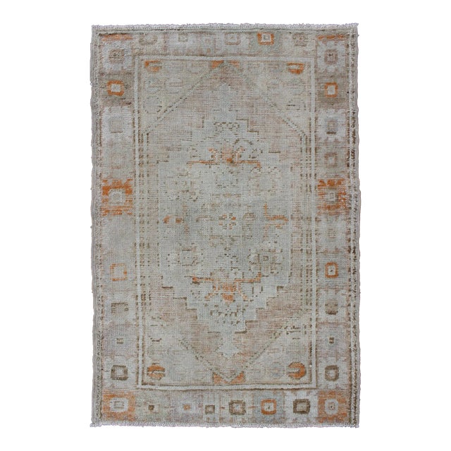 Vintage Turkish Oushak Carpet With Beautiful Floral Motifs in Tan, Camel, Orange For Sale