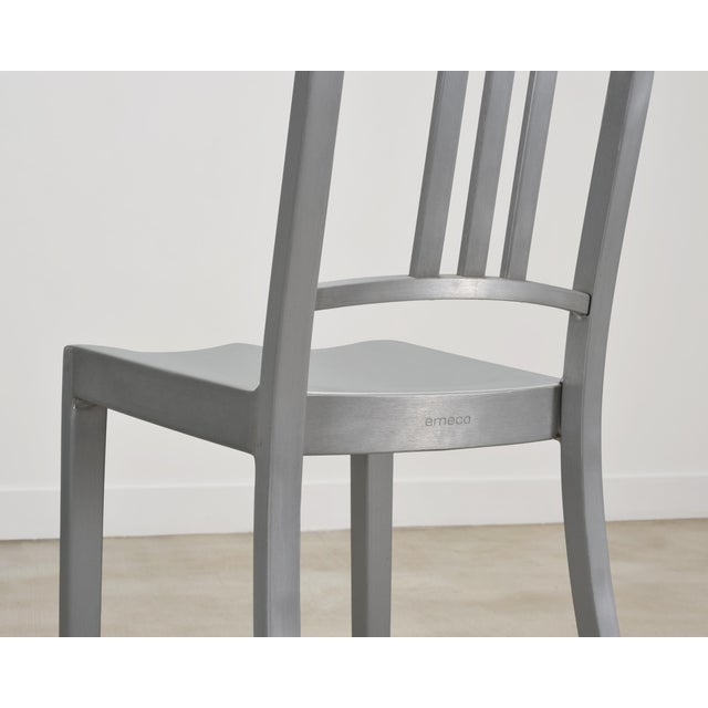 Pair of Emeco 'Navy' Bar Counter Stools in Brushed Aluminum For Sale - Image 17 of 17
