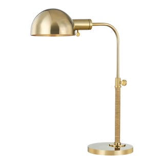 Mark D. Sikes 1 Light Devon Table Lamp, Aged Brass, Natural Shade For Sale