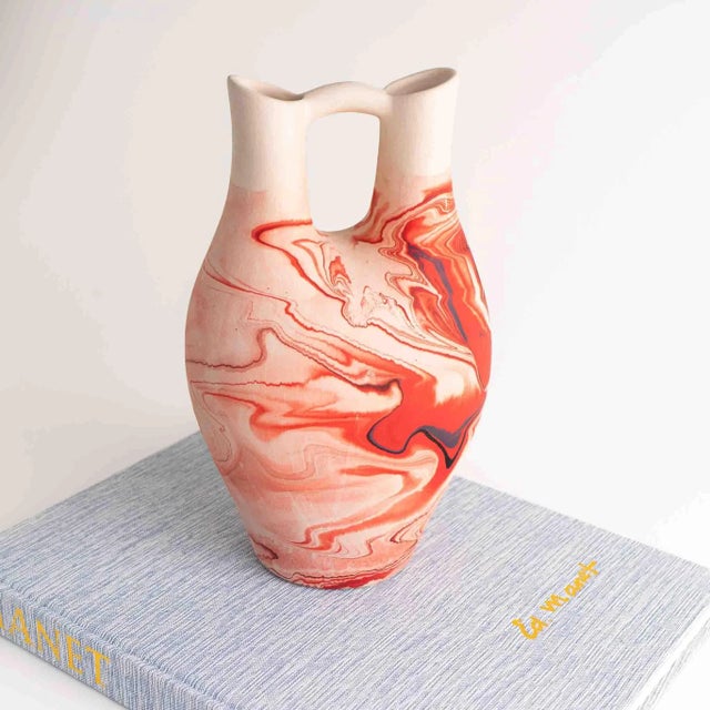 Vintage Orange Swirl Nemadji Wedding Vase Pottery For Sale - Image 9 of 12