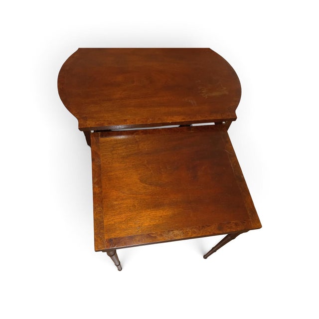 Maximize Your Living Space Without Sacrificing Classic Elegance With This Versatile Antique Sheraton-Style Mahogany Nesting Extension Table. For Sale - Image 9 of 12