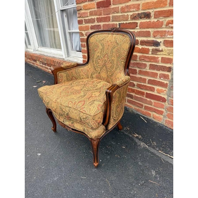 Late 20th Century Vintage Louis XV Style Armchairs: Floral Upholstered Bergeres For Sale - Image 5 of 16