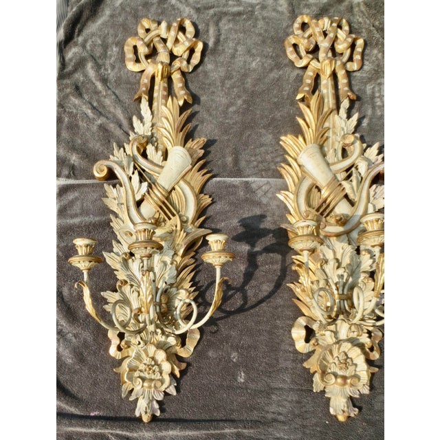 1900s Italian Gilt Wood Carved Sconces - Pair of 2 For Sale - Image 11 of 11