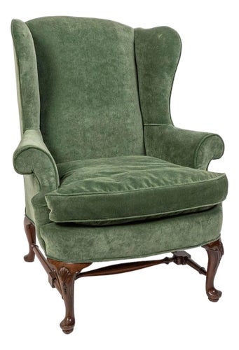 1970s Custom Sage Velvet George I Style Wing Chair