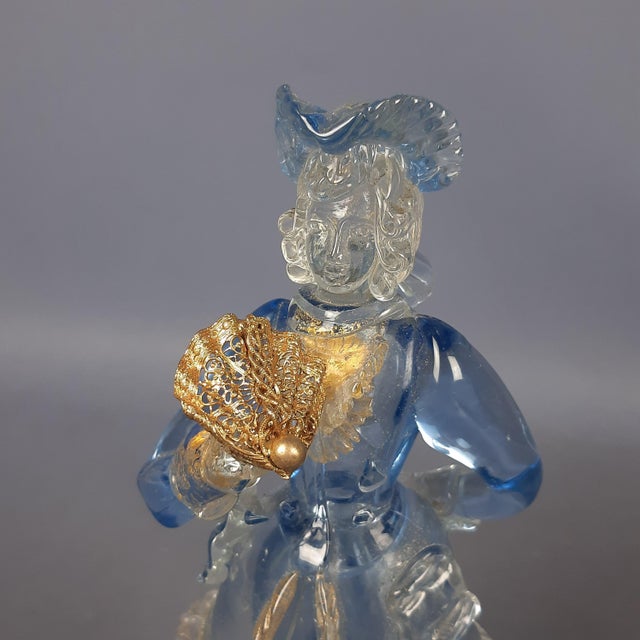 Blue Murano Glass Goldonian Figure with Fan, 1970s For Sale - Image 8 of 16