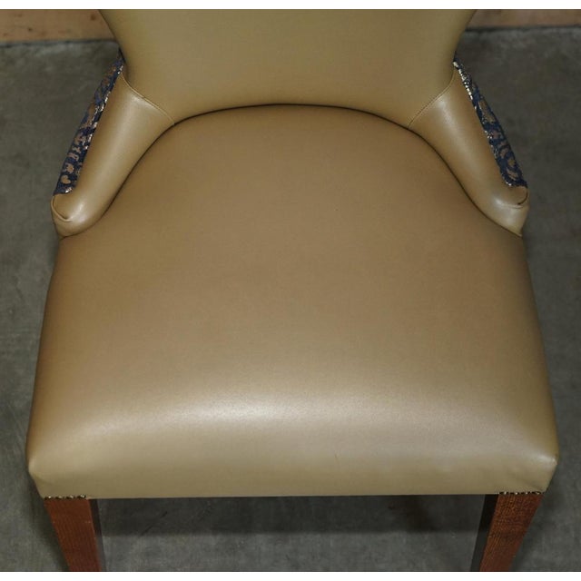 English Elm Hall Chairs with Damask Upholstery, Set of 2 For Sale - Image 14 of 18