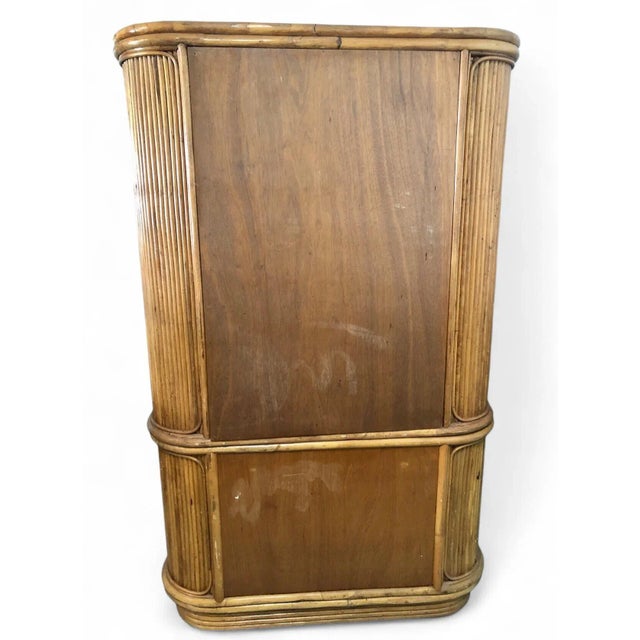 Wood Vintage Split Reed Rattan China Cabinet For Sale - Image 7 of 17