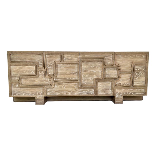 Revelation Modern Brutalist Style Cerused Oak Parcel Sideboard For Sale