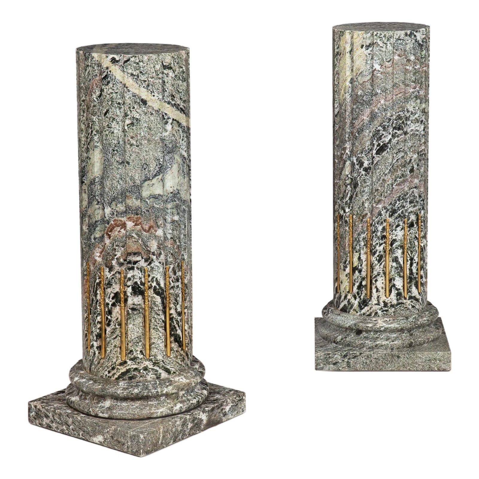 Pair of Classical Solid Marble Stop-Fluted Columns Pedestals | Chairish
