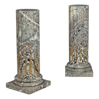 Pair of Classical Solid Marble Stop-Fluted Columns Pedestals For Sale