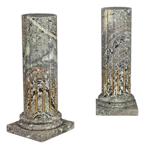 Pair of Classical Solid Marble Stop-Fluted Columns Pedestals