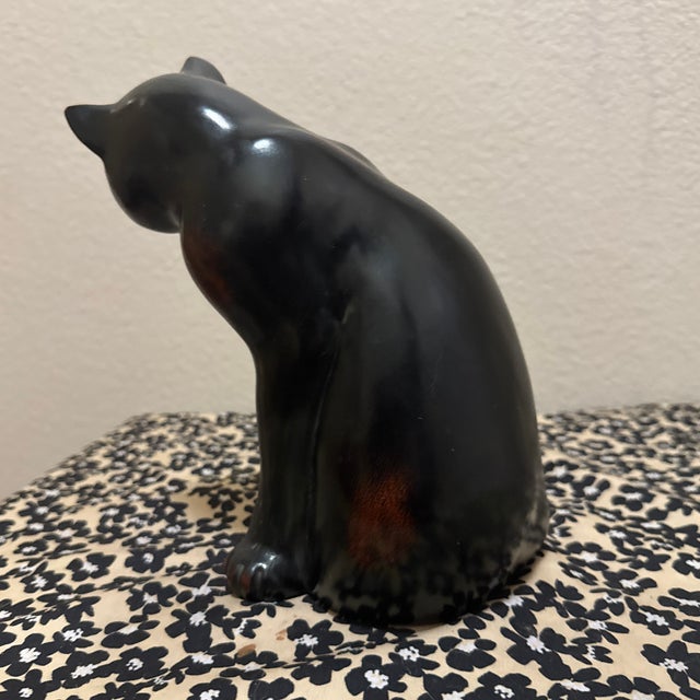 Mid-Century Modern Vintage Mid-Century Modern Fitz & Floyd Black Cat Ceramic Figurine For Sale - Image 3 of 5