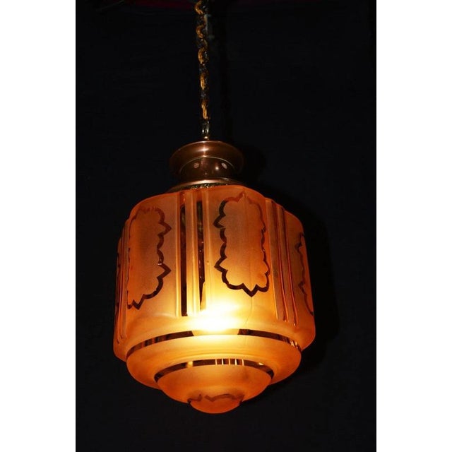 Antique Art Nouveau Flame Glass and Bronze Pendant Light, 1910 For Sale - Image 4 of 18