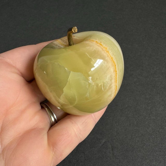Pistachio Vintage Onyx Apple Paperweight Petite Genuine Stone Sculpture For Sale - Image 8 of 8