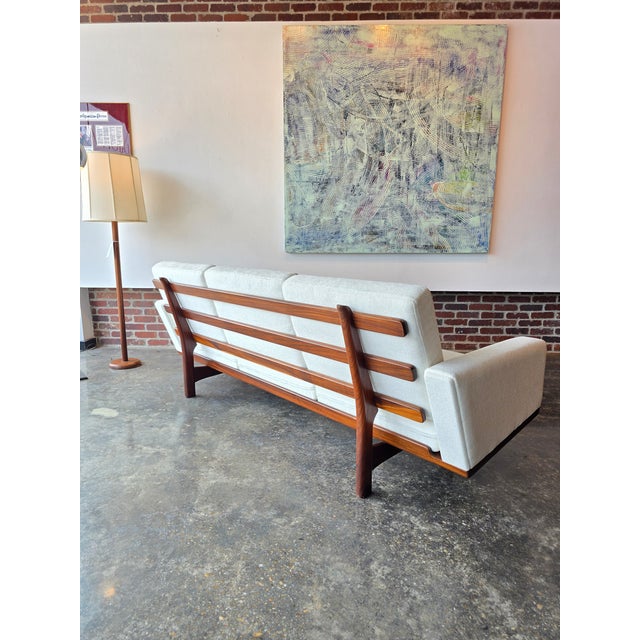 Mid-Century Modern 1950s Hans Wegner for Getama Teak Reupholstered Sofa MCM Vintage For Sale - Image 3 of 10