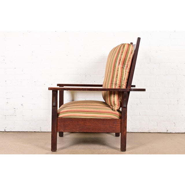 Charles Stickley Antique Mission Oak Arts & Crafts Reclining Morris Lounge Chair, Circa 1910 For Sale - Image 10 of 13