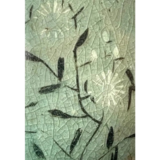 Korean Celadon Ceramic Long Neck Bottle Vase with Slip Inlay Goryeo Dynasty For Sale - Image 12 of 13