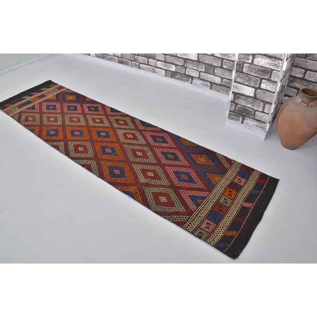 Turkish 1950s Geometric Oushak Hallway Runner For Sale - Image 3 of 10
