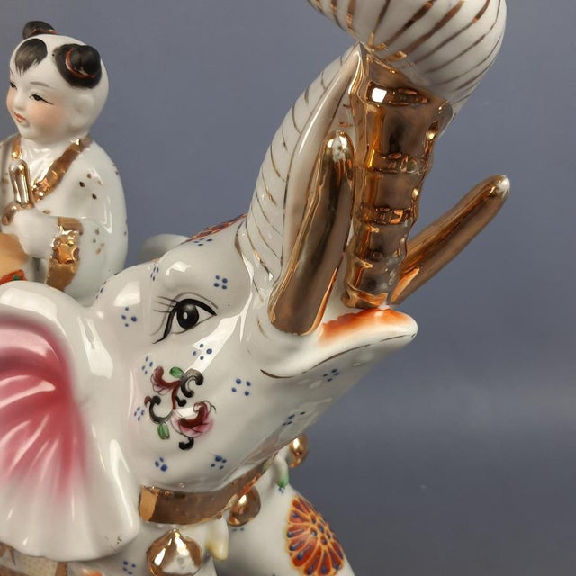 Vintage Porcelain Sculpture of Elephant with Drummer, 1970s For Sale - Image 14 of 18
