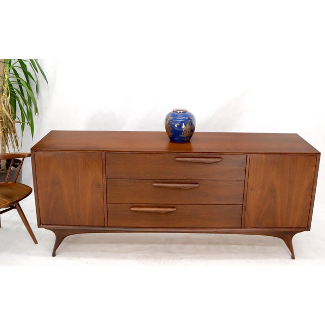 Sculptural Legs Long 9 Drawers Walnut Credenza Dresser with Doors For Sale - Image 10 of 13