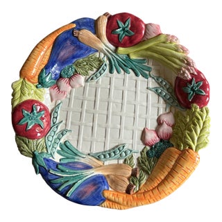 1980s Vegetable Garden by Fitz and Floyd. Hand Painted Glazed Ceramic. 12.5” Diameter. Round For Sale