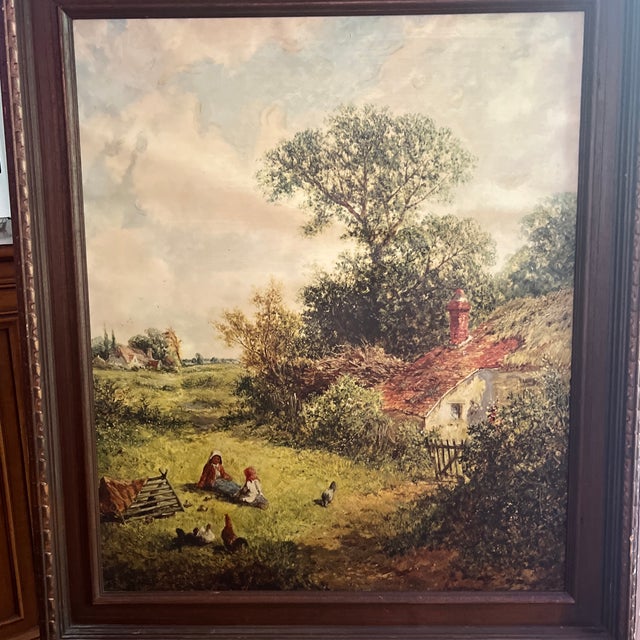 Farmhouse 20th Century Reproduction of Vintage James Edward Meadows Canvas Print of Cottage Landscape Titled Rustic Peace Framed Signed Made by John Wanamaker For Sale - Image 3 of 11