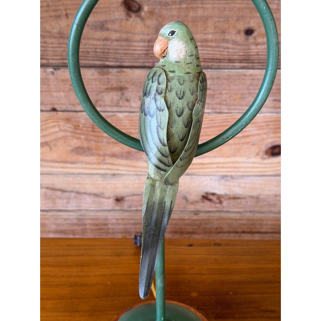 Verdigris Vintage Coastal Regency Verdigris Parakeet Table Lamps With Scalloped Metal Shades-Pair For Sale - Image 8 of 11