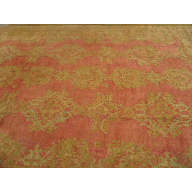 1930s 1930s Rose Tribal Large Scale Antique Turkish Oushak Rug 13'2" X 21'2" Handknotted Wool Carpet For Sale - Image 5 of 6