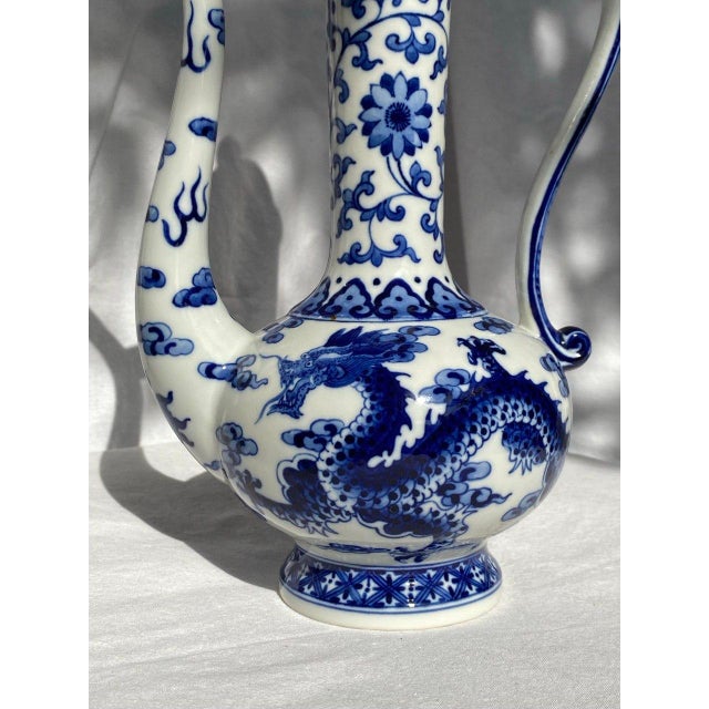 Mid 20th Century Mid 20th Century Blue & White Dragon Ewer With Yongzheng Mark – Tall Lidded Chinese Porcelain Pitcher For Sale - Image 5 of 16