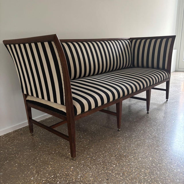 Antique Art Deco 3-Seater Sofa with Striped Fabric, 1800s For Sale - Image 5 of 14