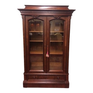 Antique Bookcase, Victorian Bookcase With Glass Doors For Sale