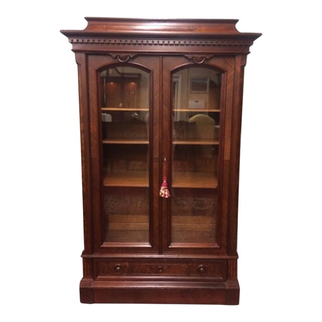 Antique Bookcase, Victorian Bookcase With Glass Doors For Sale