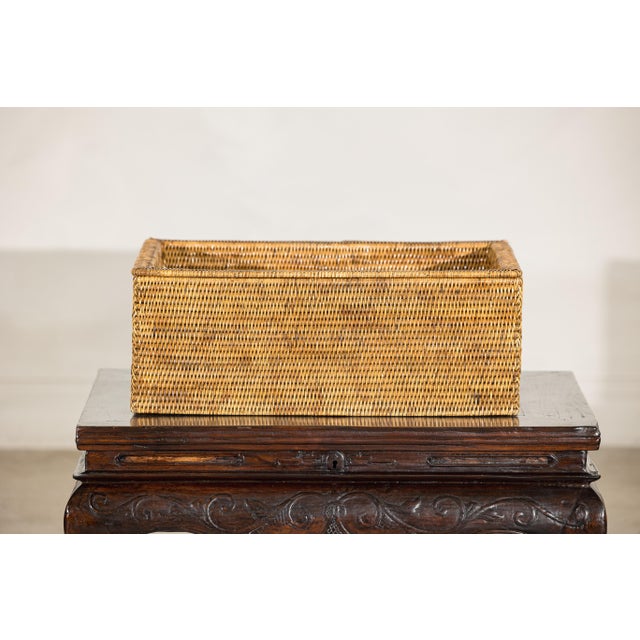Country Style Long Rectangular Rattan Storage Box with Lid, Vintage For Sale - Image 18 of 18