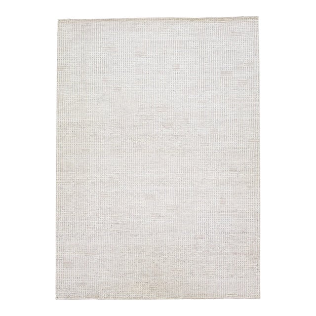 2010s Handmade Modern Ivory Moroccan Style Wool Rug With Minimalist Motif by Apadana For Sale