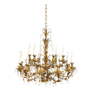 18 Light Vintage Italian Gold Leaf Chandelier For Sale