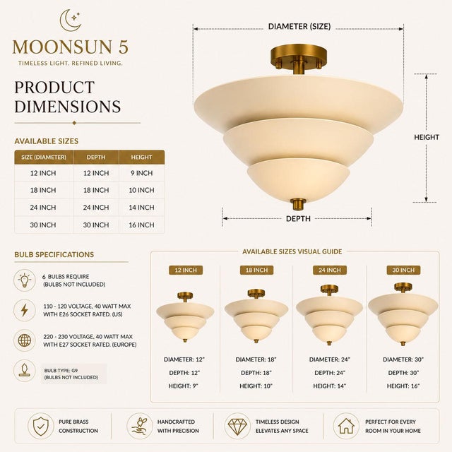 Metal Handcrafted Brass Flush Mount Ceiling Triple Light , Dome Semi Flush Mount, Brass Ceiling Fixture for Bedroom, Hallway, Kitchen, 24x14 For Sale - Image 7 of 11