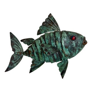 Vintage Peruvian Articulated Brutalist Metal Fish Sculpture in the Style of Graziella Laffi For Sale