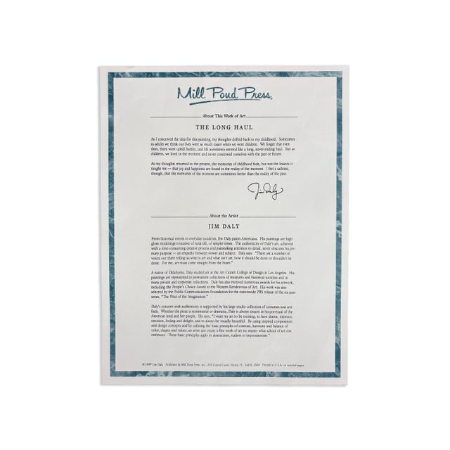 Printmaking Materials Jim Daly the Long Haul Signed Contemporary Realism Lithograph 14/950 Framed 1998 For Sale - Image 7 of 7